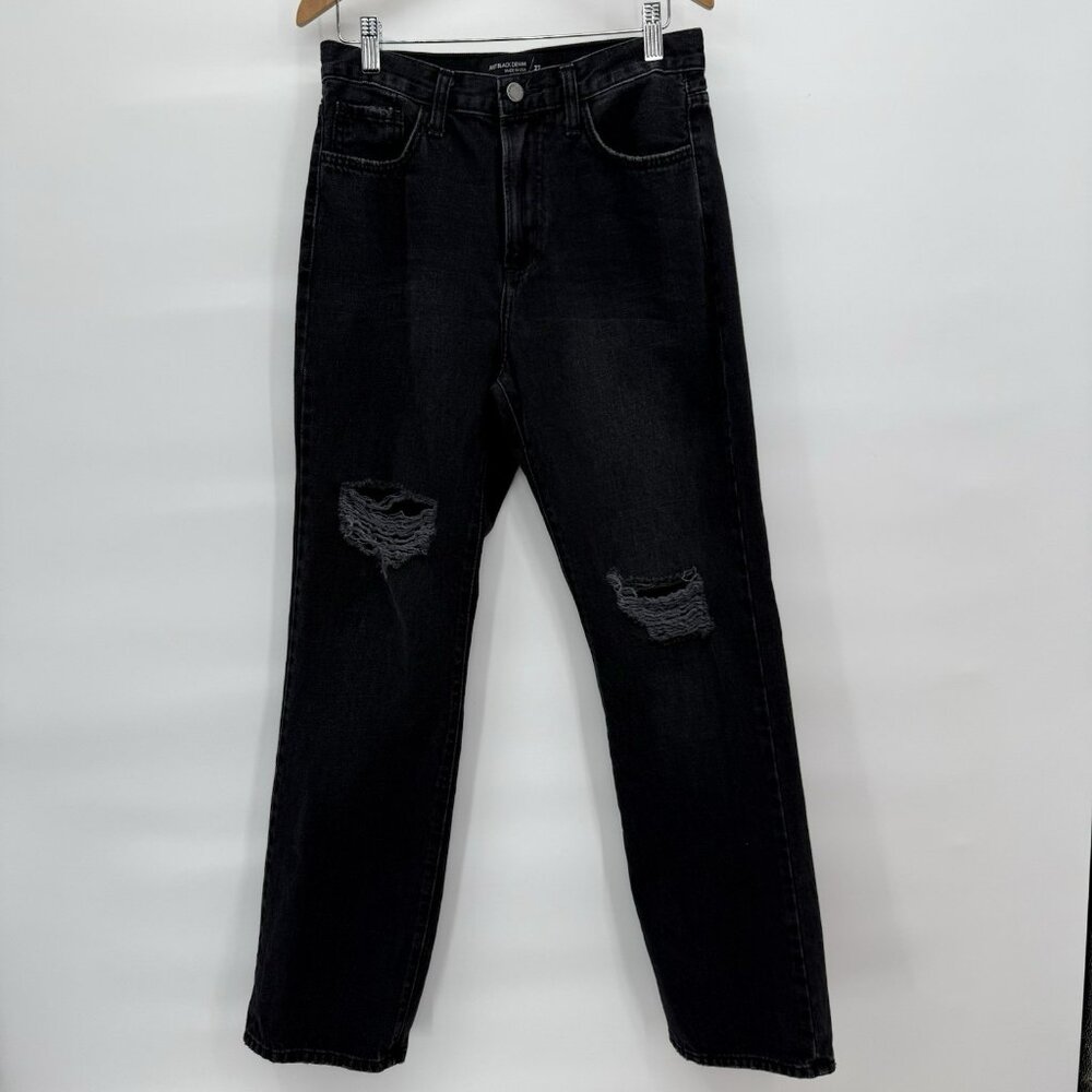 Just Black Size 27 Straight Jeans Super Soft Denim Distressed Black Comfort